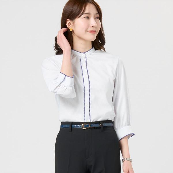 【公式】東京シャツ 【COFREX】 スタンド ピコレースブラウス 七分袖 レディースデザインシャツ