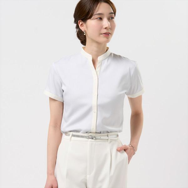 【公式】東京シャツ 【COFREX】  配色スキッパーブラウス 半袖 レディースデザインシャツ