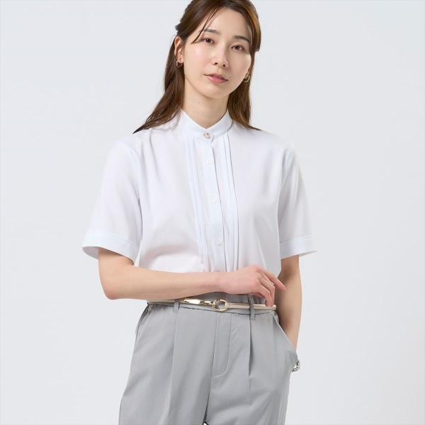 【公式】東京シャツ 【COFREX】  スタンド ピンタックブラウス 五分袖 レディースデザインシャ...