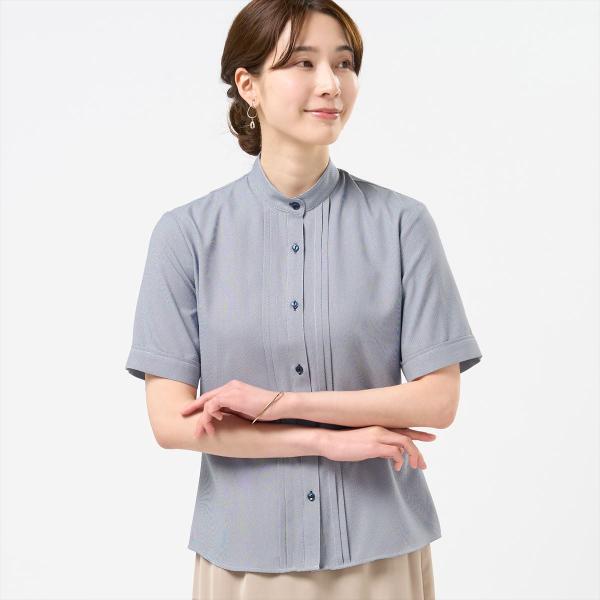 【公式】東京シャツ 【COFREX】  スタンド ピンタックブラウス 五分袖 レディースデザインシャ...