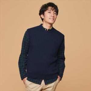 メンズニット 両畔クルーネック ベスト ネイビー系