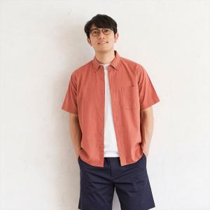 【期間限定】【47%OFF】【SALE】【Pitta Re:)】 カジュアルシャツ ラウンドテール 綿麻 ボタンダウン 半袖 メンズ｜shirt