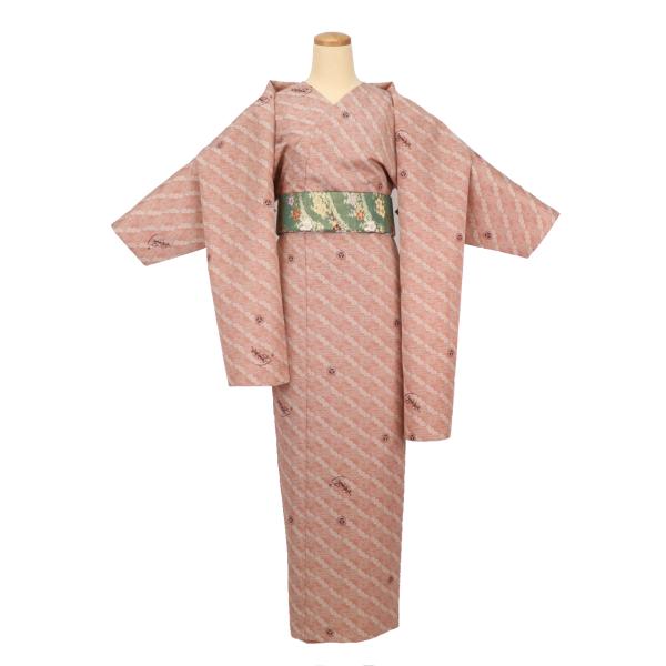 簡単に着れる 洗える 袷 3点セット(小袖着物＋リボン帯＋ショール) レディース 撫子 ピンク色 お...