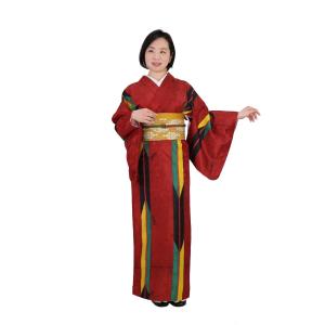 簡単に着れる 洗える 袷 4点セット(着物＋リボン帯＋帯締め＋簡単な半