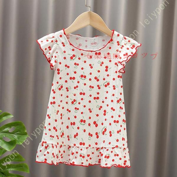 子供  綿 柔らかい ナイトドレス 半袖 女の子 パジャマ ガールズ ワンピース ロング ルームウェ...