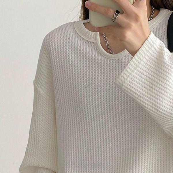 ロンT ワッフル ワッフル生地 レディース 古着風 オーバーシルエット くすみカラー tシャツ 長袖...