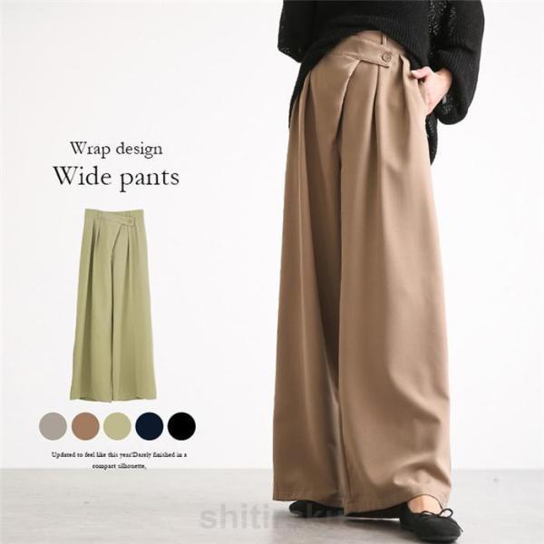ワイドパンツ パンツ レデイーズ 40代 春夏 ロングパンツ ウエストゴム カジュアル スーツパンツ...
