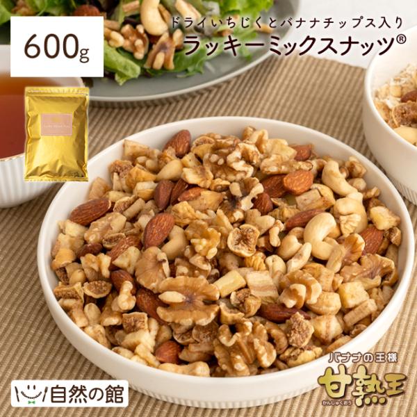 ミックスナッツ いちじくとバナナ入りラッキーミックスナッツ 送料無料 600g 硬め食感 イラン産小...