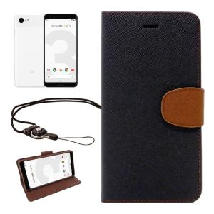 Google Pixel3 手帳型 ケース カバー 2WAYストラップ付 カード収納あり グーグル docomo ピクセル3 Softbank Pixel 3 手帳ケース 黒×茶