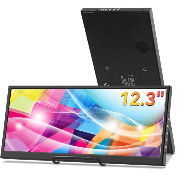 12.3インチ セカンダリモニター、IPS ストレッチバー LCD トラベルディスプレイ 1920*...