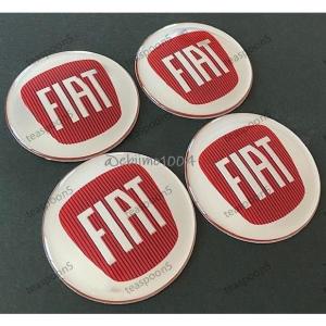 フィアット FIAT ステッカー ホイールキャップシール エンブレムロゴ センターバッジ グロッシーシルバーレッド 65mm 4枚