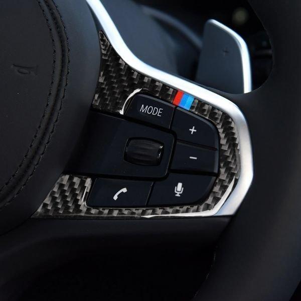 BMW5シリーズG30 G38 X3 G01 G08炭素繊維車内装飾ステアリングスイッチリングフレー...