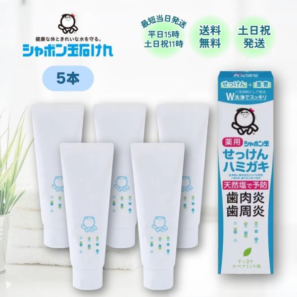 歯磨き粉 シャボン玉石けん せっけんハミガキ 薬用 シャボン玉 石鹸歯磨き粉 石けん 80g 5本 ...