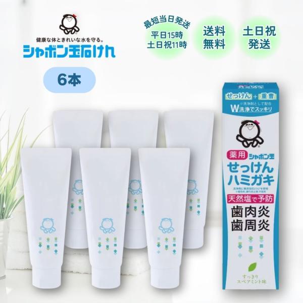 歯磨き粉 シャボン玉石けん せっけんハミガキ 薬用 シャボン玉 石鹸歯磨き粉 石けん 80g 6本 ...