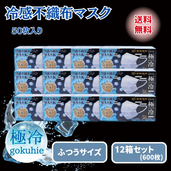 冷感マスク 不織布 50枚 極冷マスク プリーツ クールマスク 12箱 夏用 ふつう 三層 接触冷感...