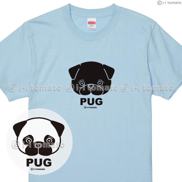 パグTシャツ 子供-大人XL 選べるパグ2タイプ  26カラー  フォーン  黒パグ  ブラック  ...