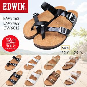 2足セットで6082円 エドウィン レディース サンダル コルクフット ベッドサンダル EW9463 9462 6012ブラック ホワイト ブラウン ピンク ベージュ 夏 海