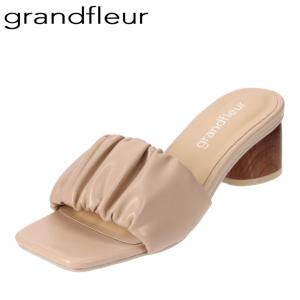 グランドフルール grandfleur ZKS4800 レディース サンダル スクエアトゥ ギャザー 春夏 おしゃれ ベージュ｜shoe-chiyoda