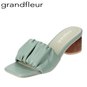 グランドフルール grandfleur ZKS4800 レディース サンダル スクエアトゥ ギャザー 春夏 おしゃれ グレー｜shoe-chiyoda