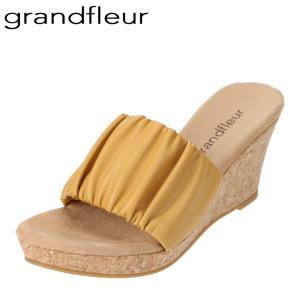 グランドフルール grandfleur ZKS7214 レディース サンダル ウェッジソール ギャザー 春夏 おしゃれ イエロー｜shoe-chiyoda