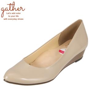 【SALE】ギャザー gather G-003 レディース パンプス ウェッジ カジュアル 日本製 オークエナメル｜shoe-chiyoda