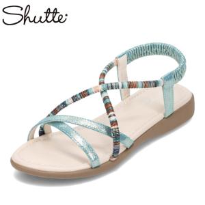 シュッテ shutte ST-323 レディース サンダル フラットサンダル リゾート エキゾチック ぺたんこ 歩きやすい ブルー｜shoe-chiyoda