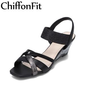 シフォンフィット ChiffonFit CF-460 レディース サンダル ウェッジソールサンダル アンクルストラップ バックストラップ ブラック｜shoe-chiyoda