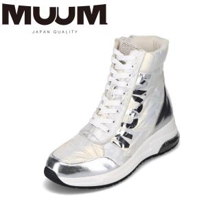 ムーム MUUM MM2478 レディース エアソール ハイカットスニーカー ショートブーツ レースアップ おしゃれ スニーカー ロゴ ホワイト｜shoe-chiyoda