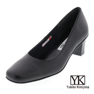 ユキコ キミジマ 665 レディースパンプス プレーンパンプス ベーシック 太めヒール 本革 幅広め3E ブラック 黒 22.0cm〜24.5cm