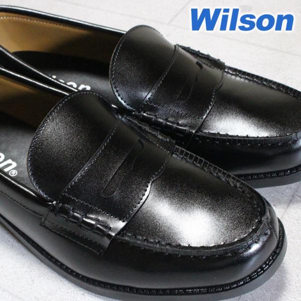 メンズローファー ウイルソン 5502 黒 シューズ 紳士靴 スリッポン ブラック 紐なし靴 学生靴...