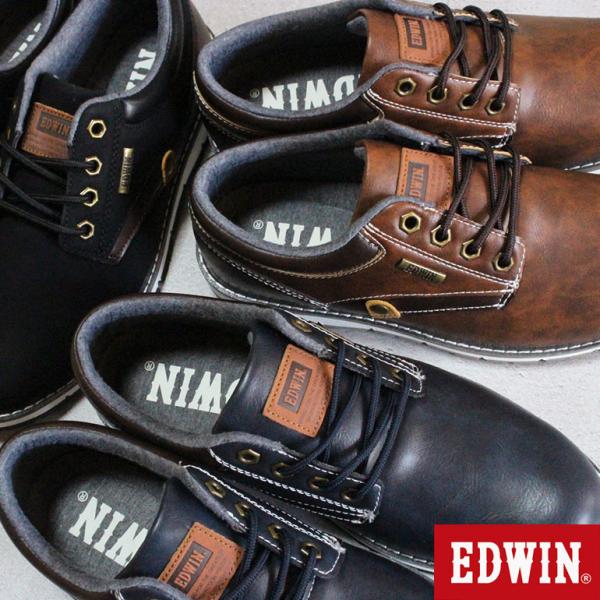 エドウィン 防水スニーカー メンズ EDW-7980 防滑 滑りにくい ワイド 靴 ブラック 黒 ネ...