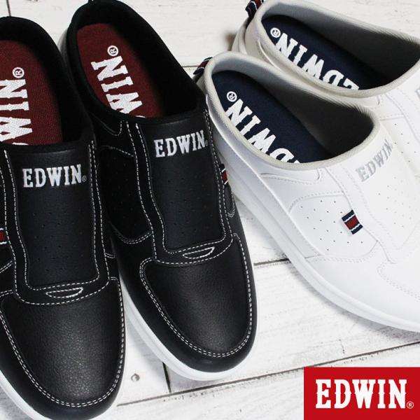 エドウィン スニーカー サンダル メンズ EDW-7060 スリッポン ホワイト ブラック 白 黒 ...
