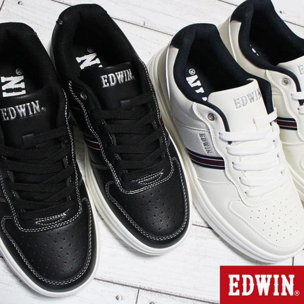 エドウィン スニーカー メンズ EDW-7075 ホワイト ブラック 白 黒 軽量 軽い カジュアル...