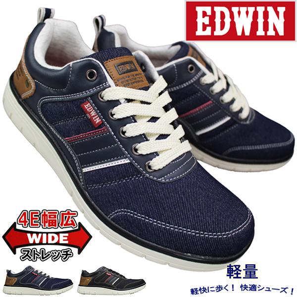 スニーカー エドウィン EDW7643 ブラック ネイビー 25cm〜27cm メンズ ローカットス...