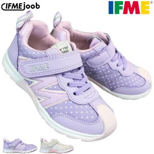 イフミー スニーカー シューズ 30-3413 IFME joob 細ベルトドット柄スニーカー パープル ベージュ 15cm〜19cm ベビー キッズ 女の子 子供靴 紐なし靴｜shoeparkkaminari