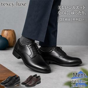 3E　幅広　ワイド テクシーリュクス メンズ ビジネス 靴 シューズ 軽量 抗菌 消臭 牛革 外羽根 プレーントゥ 通勤 就活 成人式 新社会人 営業 外回り TU7040