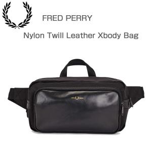 FRED PERRY フレッドペリー Nylon Twill Leather Xbody Bag  L7280774（BLACK / GOLD） クロスバッグ ボディバック ウェストバッグ｜shoes-sinagawa