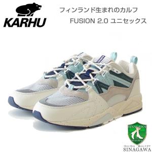 カルフ KARHU 804167 FUSION 2.0（フュージョン） カラー：リリーホワイト / SURF SPRAY （ユニセックス）  レザースニーカー レディース ウォーキング｜shoes-sinagawa