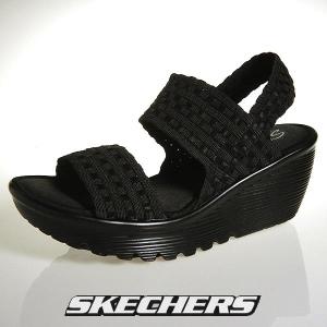 スケッチャーズ サンダル レディース 厚底 ウェッジ Parallel TUMBLU Weave 38659 BBK SKECHERS　SUNDAL ソール　ブラック黒｜shoes-sneakerkawa