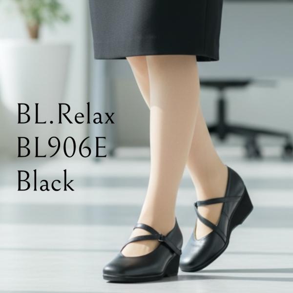 コンフォートパンプス／クロスストラップシューズ／BL906／ブラック／レザーシューズ