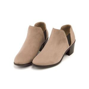 サイドゴアブーツ ショートブーツ 太ヒール レディース 美脚 フェミニンカフェ Feminine Cafe 400121 オーク