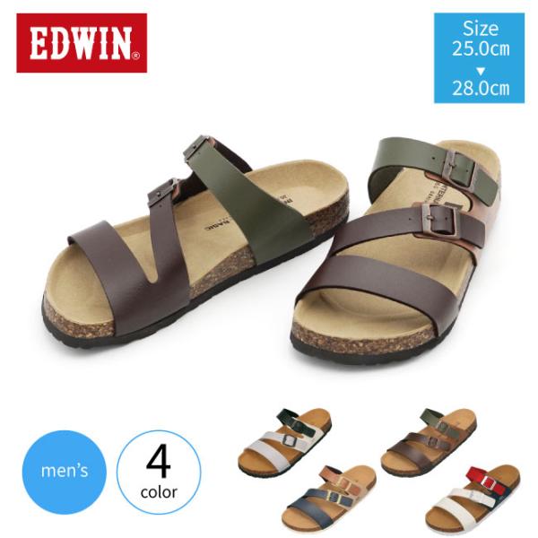 メンズ サンダル カジュアル 天然コルク フットベット 調整可能 ベルト 歩きやすい 軽量 エドウィ...