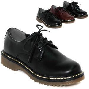 ドクターマーチン風　3ホールレースアップシューズ　マニッシュ　英国風　タンクソール　黒　ブラック　レッド　チェリー