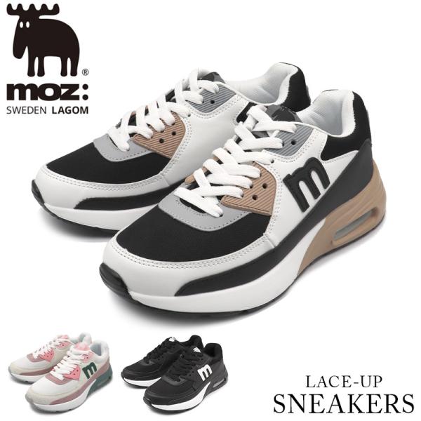 レディース スニーカー 厚底 moz モズ スリッポン 軽量 通勤通学 ウォーキング 黒 エアクッシ...