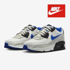 NIKE Air Max 90 LTR GS Summit White/Racer Blue/Black ナイキ エアマックス 90 レザー グレードスクール オフ ホワイト ベージュ グレー アメリカ USA 海外