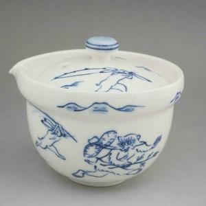 京焼   清水焼 染付鳥獣戯画　宝瓶急須　陶あん