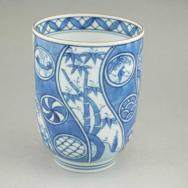 京焼 清水焼 染赤四君子湯呑　賀峰　大