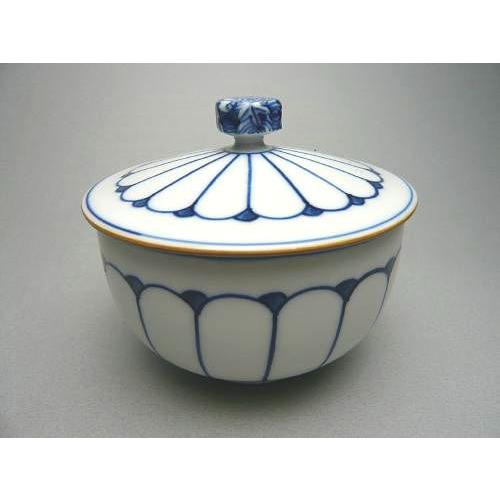 京焼 清水焼     染付菊割蓋付汲出碗　陶峰