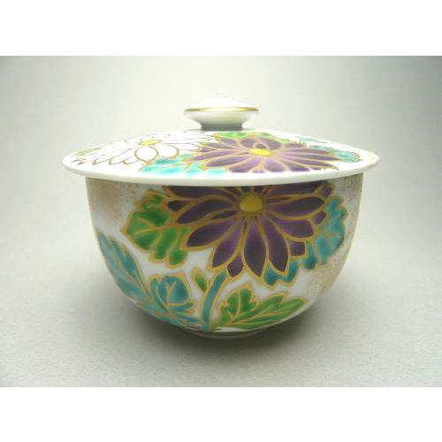 京焼 清水焼     着彩草花蓋付汲出碗　春仙