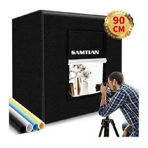 撮影キット SAMTIAN 90x90x90cm 超大型 撮影ボックス 4色背景シート（黒・白・青・黄色）撮影ブース